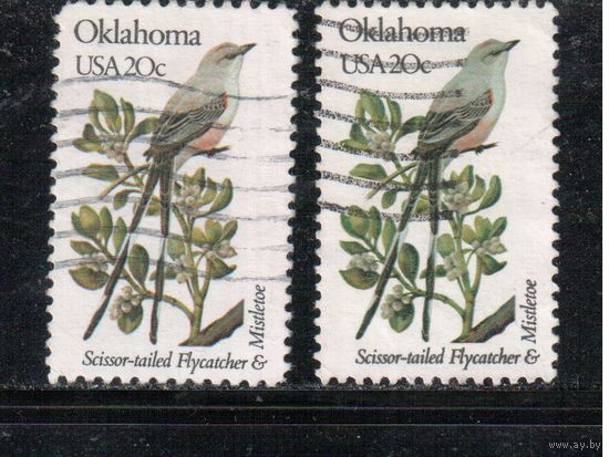 США-1982, (Мих.1567 А+F) , гаш.  ,  Птицы и цветы , 2 зубцовки