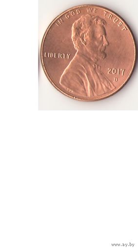1 Цент 2017D.  1 cent USA "D" Линкольн щит на реверсе (М.Д Денвер)