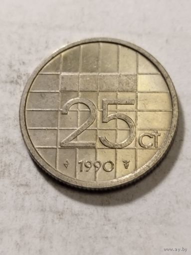 Нидерланды 25 центов 1990
