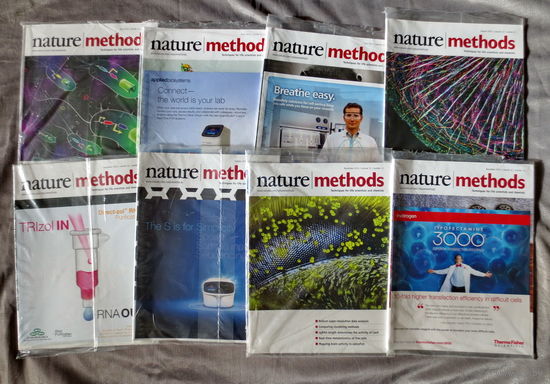 Nature Methods (Природные Методы: достижения технологий для наук о живых системах), журналы 2015 года, 8 шт. Английский язык. Лондон. Отличное состояние (даже в оригинальной упаковке).