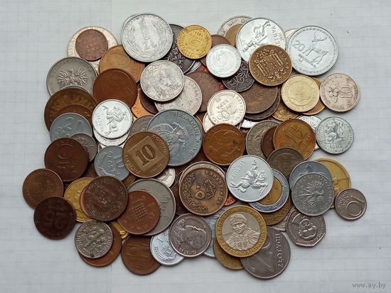 Монеты мира , 110 штук , без повторов , с 1 рубля .