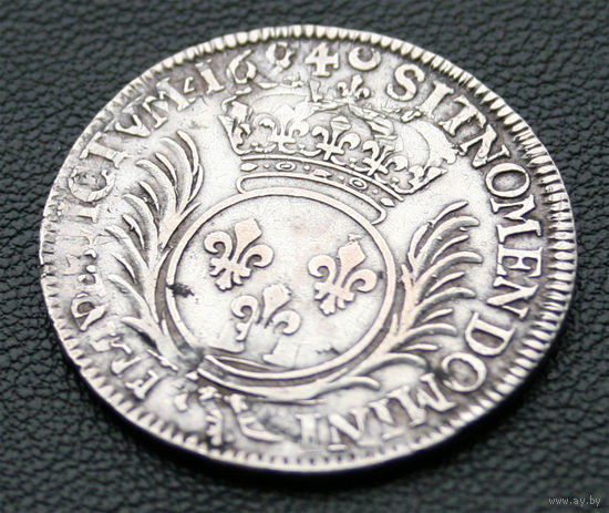 1/2 экю 1694 A, Франция, Людовик XIV. Перечекан с 1/2 экю 1691 года