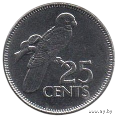 Республика Сейшелы (Сейшельские Острова). 25 центов 2012. Фауна. Черный попугай.
