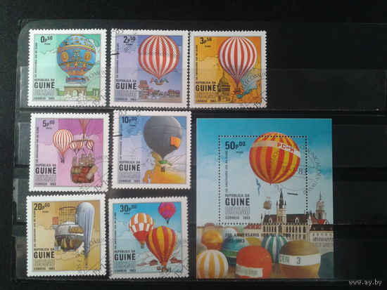 Гвинея-Бисау, 1983. 200 лет авиации. Полная серия с блоком. Mi-9,0 евро гаш.