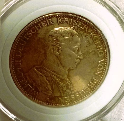 3 марки 1914, Пруссия, Вильгельм II в мундире, благородная патина, отличная! в коллекцию!