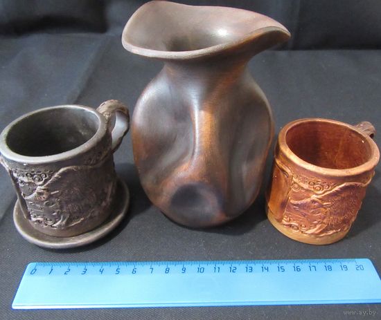 Ваза Кружки Чашки Посуда Керамика Ручная работа Hand Made Рельеф Зубр Клеймо