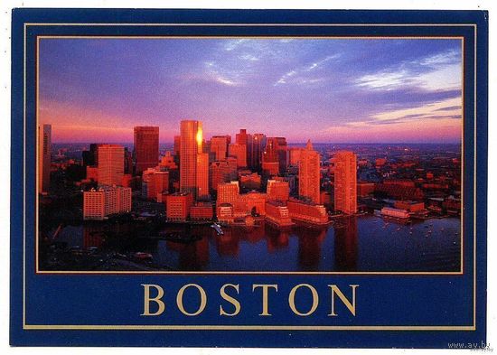 Boston. Skyline from harbor. 1986 год. Открытка США. Чистая