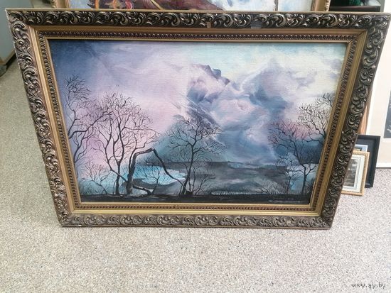 Живопись маслом на холсте в шикарной раме, торги с Рубля