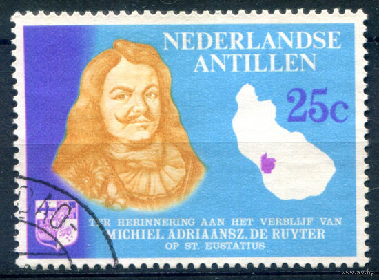 Нидерландские Антильские острова - 1966г. - адмирал Рютер, карта - 1 марка - полная серия, гашёная [Mi 165]. #3-WB-85-A-1