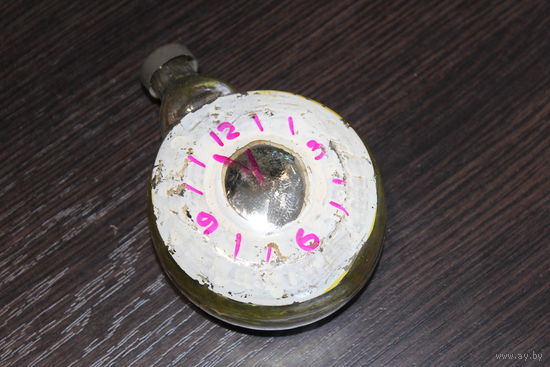 Новогодняя елочная игрушка, из СССР "Часы", толстое стекло.
