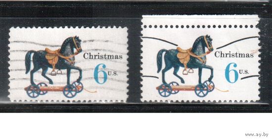 США-1970, (Мих.1018-1018V) , гаш. , Рождество, Игрушки, 2 типа(2)