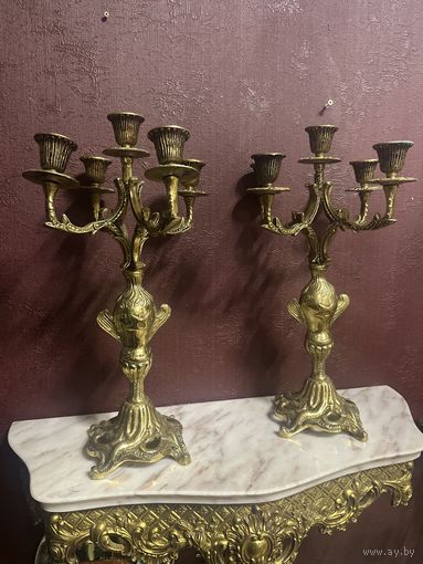 Пара старинных бронзовых подсвечников, Европа, много лотов с рубля