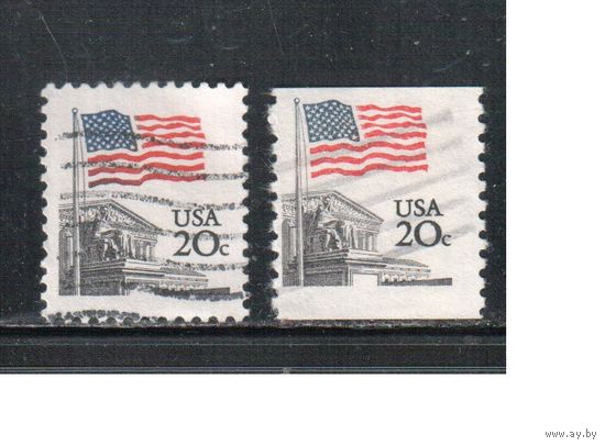 США-1981, (Мих.1522 А+С) , гаш., Стандарт, Флаг (одиночка), 2 типа зубцовки(1)