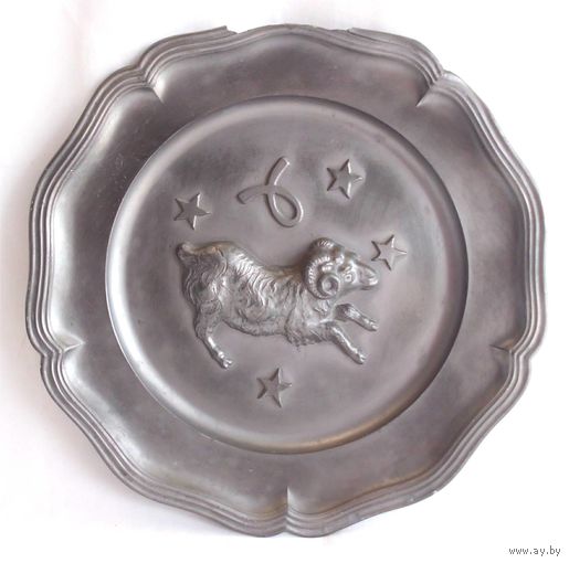 Тарелка настенная Панно Знак зодиака ОВЕН Олово Пьютер J.FISCHBACH Германия