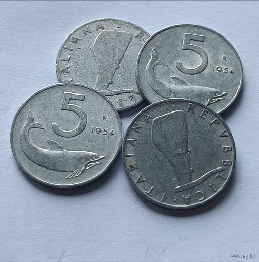 Италия. 5 лир 1954 года.