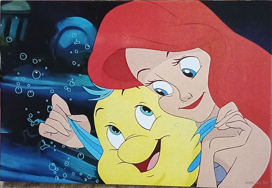 Открытка "Русалочка" мультфильм Дисней, Ариэль и Флаундер чистая