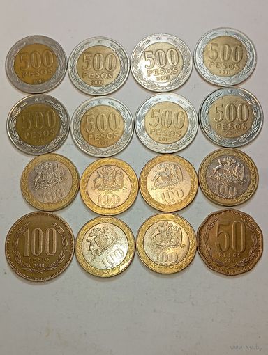 Чили 500 песо 2001 , 2003 , 2008 , 2011 , 2012 , 2014 , 2015 , 2017 года , 100 песо 1998 , 2005 , 2008 , 2012 , 2013 , 2014 , 2015 года и 50 песо 2011 года .