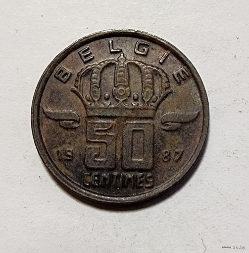 Бельгия 50 сантимов, 1987 Надпись на голландском  BELGIЁ