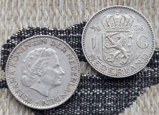 Нидерланды 1 гульден 1956 года. Королева Юлиана. Серебро. Сторгуй за свою цену, предложи обмен! Y30