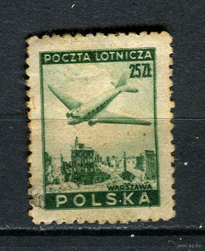 Польша - 1946 - Авиация 25Zt - (есть тонкое место) - [Mi.432] - 1 марка. Гашеная.  (Лот 74EQ)-T7P8