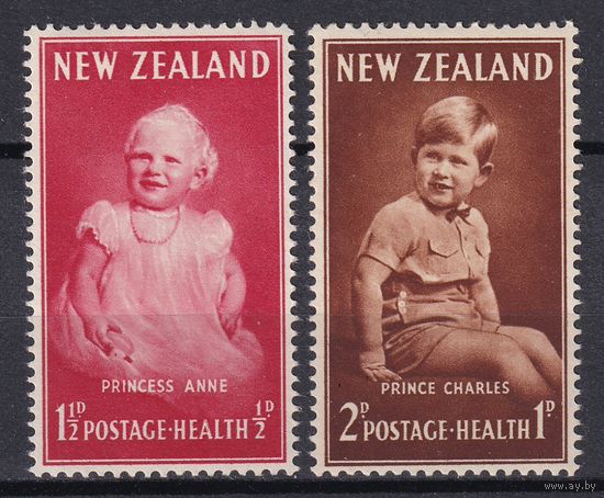 91.BrK. Великобритания. Колонии. Новая Зеландия. Принцесса Анна и принц Чарльз. 1952 г. Полная серия. MNH. Mi.##319-320.