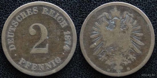 YS: Германия, Рейх, 2 пфеннига 1874D, KM# 2