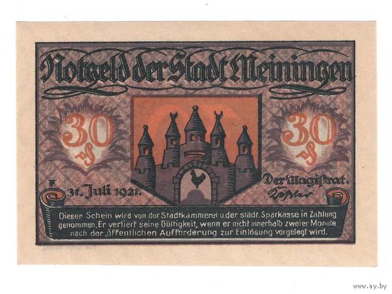 Германия Мейнинген 30 пфеннигов 1921 года. Состояние UNC!