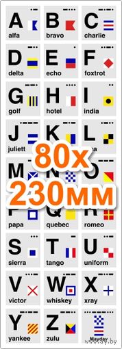 Наклейка Фонетический Алфавит и Сигналы ICAO/ITU Вертикальная 230х80мм
