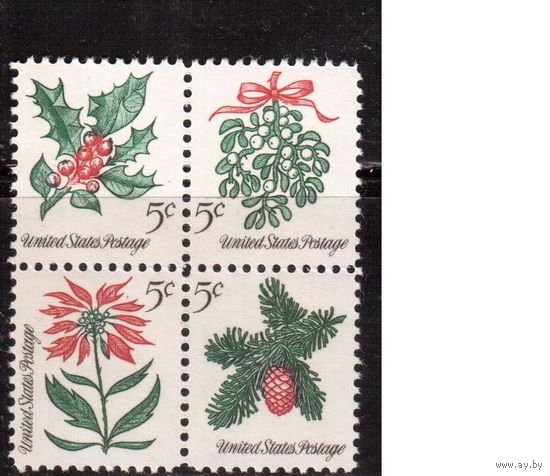 США-1964, (Мих.869-872),  **   , Рождество, Флора(полная серия)