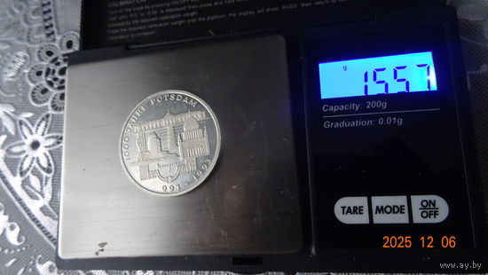 10 марок монета 1000 лет городу Потсдам ФРГ 1993 г серебро