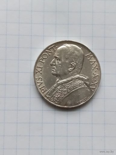 Ватикан. 10 лир 1936 г. папа Пий XI, (Мария, Царица Мира) серебро