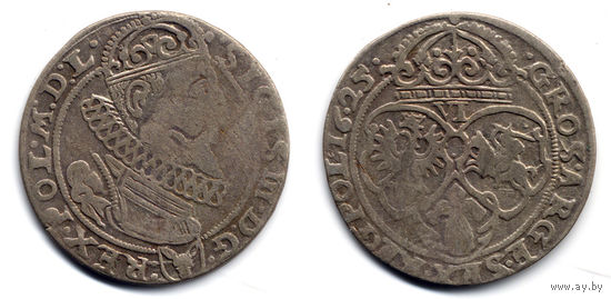 6 грошей (шостак) 1625, Сигизмунд III Ваза, Краков. Вариант с гербом Пулкозиц, более редкий - R2!