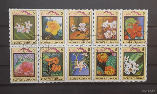 Куба. 1983 год. Флора. Цветы. Сцепка (10 марок)