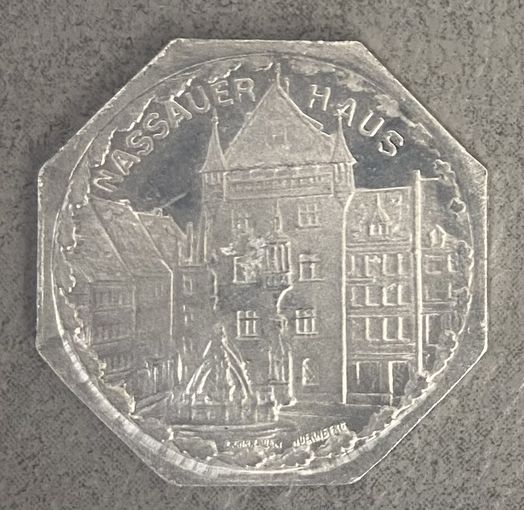 Германия Нюрнберг нотгельд 20 пфеннигов 1919 . Дом Нассауэра. трамвайный жетон