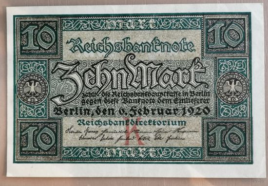 Германия, 10 марок 1920 г., Ro.63a, DEU-72a, на аверсе литера "К"