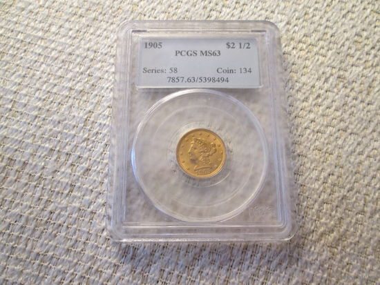 2.5 доллара  США ,1905 год  ,  PCGS MS63