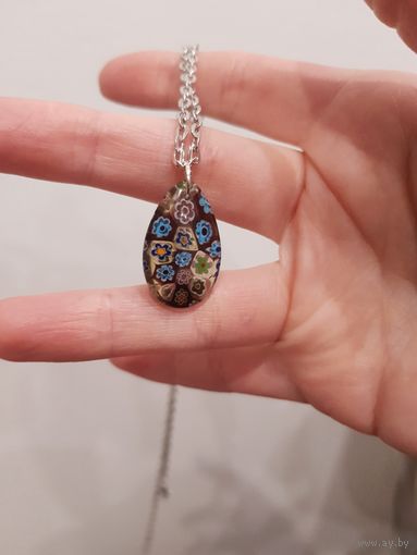 Кулон из стекла в технике милефиори, ручная работа (дымчатый)