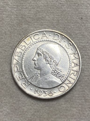 Сан-Марино 5 лир, 1936, серебро 0,835