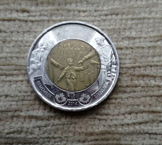 Werty71 Канада 2 доллара 2014 г  75 лет с начала Второй Мировой войны