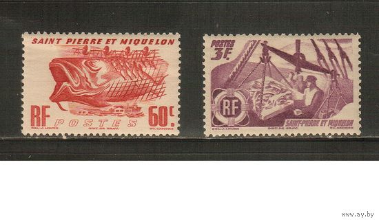 Сен-Пьер и Микелон-1947(Мих.351,357) , *  , Морская  Фауна ,  Рыбы, Рыболовство