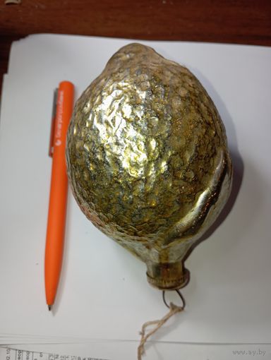 Ёлочная игрушка большая , ЛИМОН , толстое стекло .