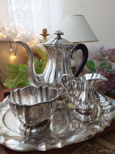 Серебряный сервиз  с 1 рубля  заварник,   сливочник, поднос и сахарница  АУКЦИОН  10дней
