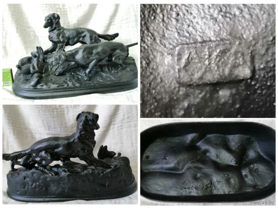 БОЛЬШИЕ (10 кг) сеттер и поинтер в стойке на дичь. Чугунное, литьё, Куса, СССР, 1980 год .