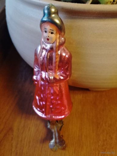 Елочная игрушка на прищепке СНЕГУРОЧКА винтажная советская, стекло, СССР