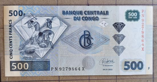 Конго (ДР) 500 франков 2022 г., P:96, надпечатка см. в описании