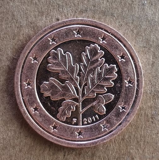 Германия 2 евроцента, 2011 г., отметка мд., "F" - Штутгарт, KM# 208