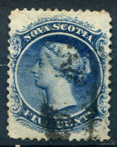 Британские колонии - Новая Шотландия - 1860/63г. - королева Виктория, 5 с - 1 марка - гашёная, есть небольшое утончение сверху [Mi 7]. #3-WB-76-A-1