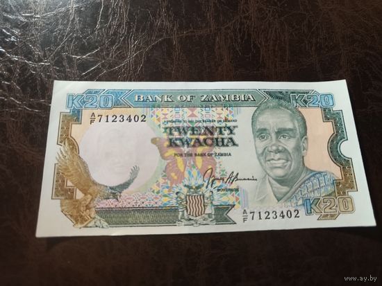 Замбия 20 квача образца 1989-1991 года AUNC p32b серия A/F