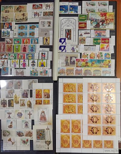 Большой лот чистых иностранных марок на тему игрушки, сказки, легенды, витражи, фарфор, керамика и пр., высокий каталог