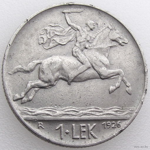 Албания, 1 лек 1926 г. (R), сост. XF, военное дело/ животные/ лошадь/ всадник, KM #5